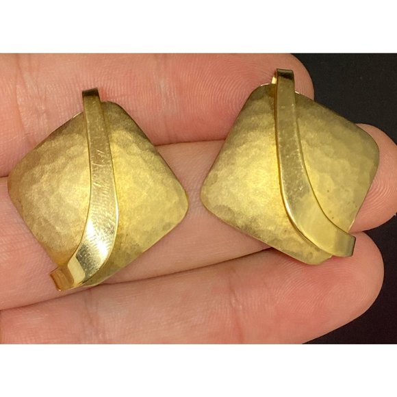 TTC 925 Modernist Hammered Earrings Stud Post Pierced Abstract Square Swirl - Picture 6 of 8